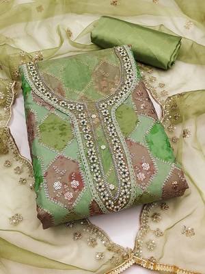 Embellished Organza Unstitched Dress Material 1