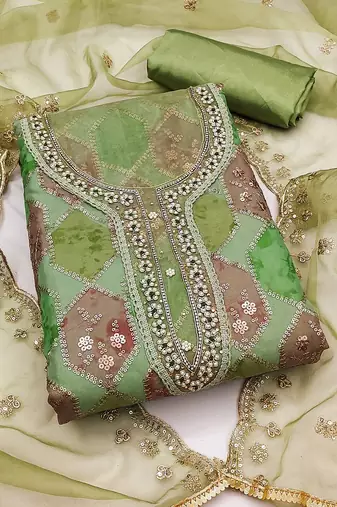 Embellished Organza Unstitched Dress Material