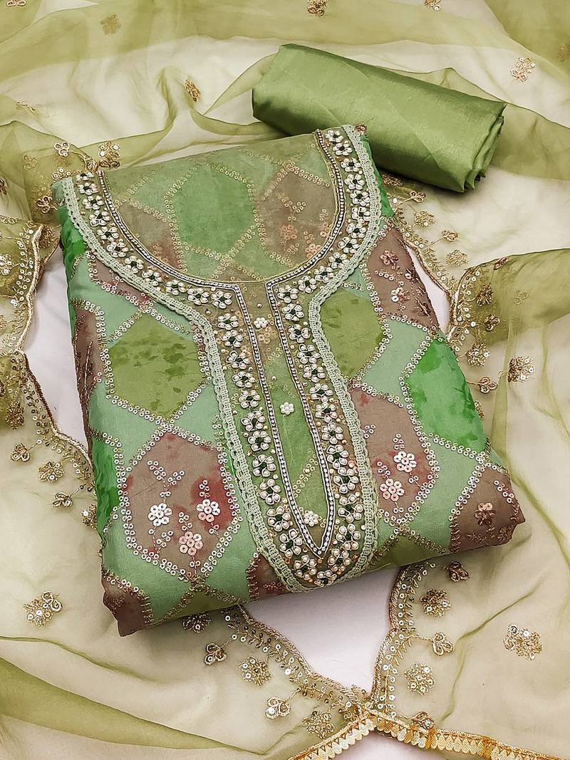 Embellished Organza Unstitched Dress Material