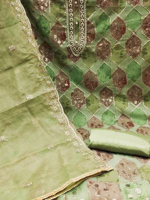 Embellished Organza Unstitched Dress Material 2