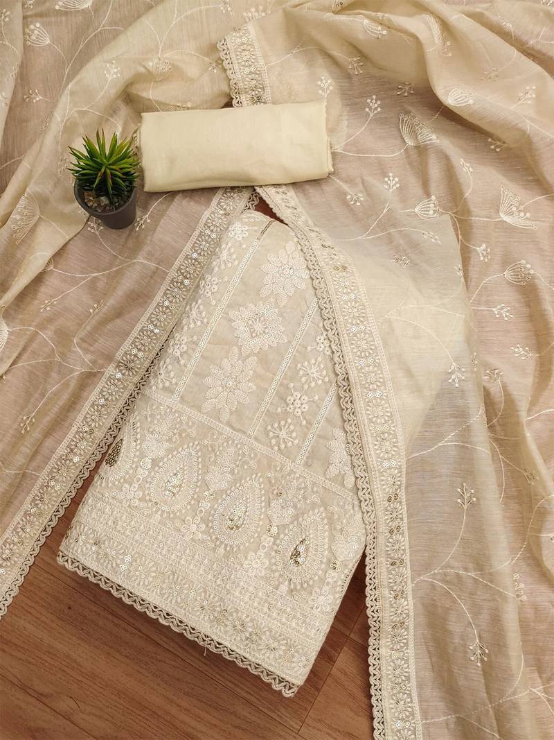 Floral Embroidered Unstitched Dress Material