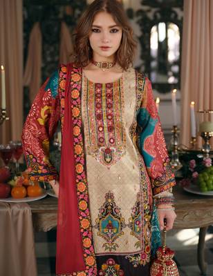 Multicolor printed silk blend kurta trouser dupatta set 1