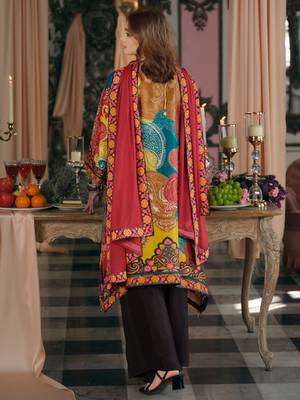 Multicolor printed silk blend kurta trouser dupatta set 2