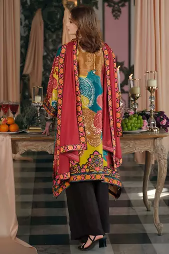 Multicolor printed silk blend kurta trouser dupatta set