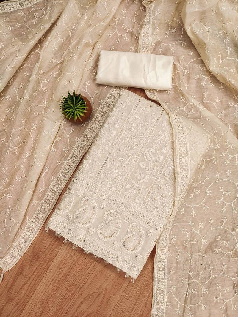Floral Embroidered Sequinned Unstitched Dress Material