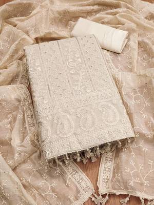 Floral Embroidered Sequinned Unstitched Dress Material 2