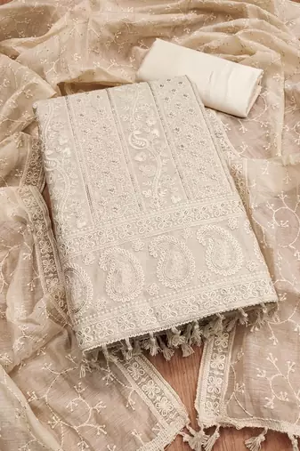 Floral Embroidered Sequinned Unstitched Dress Material