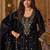 Black embroidered silk blend kurta trouser dupatta set