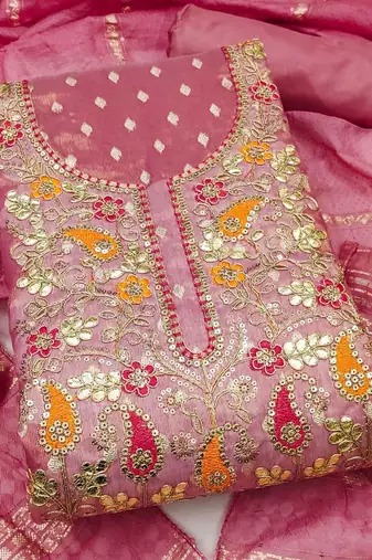 Embroidered Cotton Blend Unstitched Dress Material Dress Material