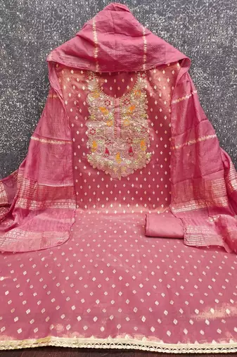Embroidered Cotton Blend Unstitched Dress Material Dress Material