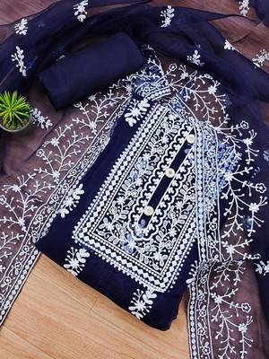 Embroidered Organza Unstitched Dress Material 1