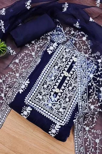 Embroidered Organza Unstitched Dress Material