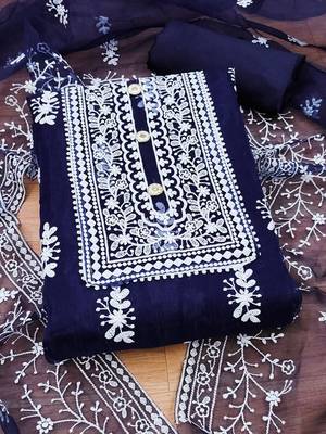 Embroidered Organza Unstitched Dress Material 2