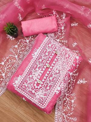 Floral Embroidered Organza Unstitched Dress Material 1