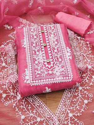 Floral Embroidered Organza Unstitched Dress Material 2