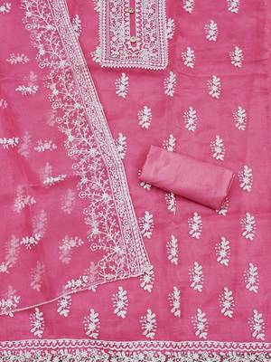 Floral Embroidered Organza Unstitched Dress Material 3