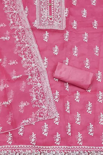 Floral Embroidered Organza Unstitched Dress Material