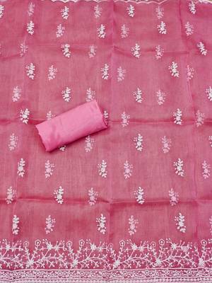 Floral Embroidered Organza Unstitched Dress Material 4