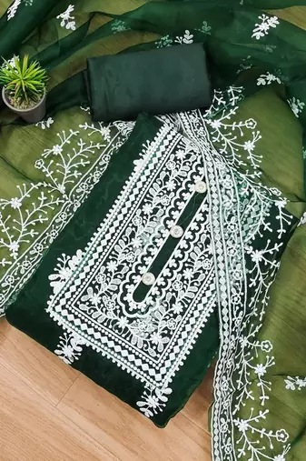 Embroidered Organza Unstitched Dress Material