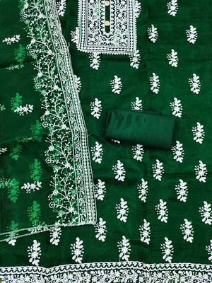 Embroidered Organza Unstitched Dress Material 3
