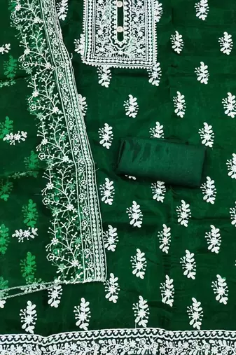 Embroidered Organza Unstitched Dress Material