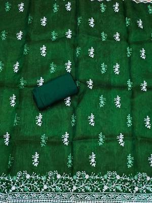 Embroidered Organza Unstitched Dress Material 4
