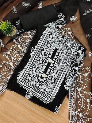 Embroidered Organza Unstitched Dress Material 1