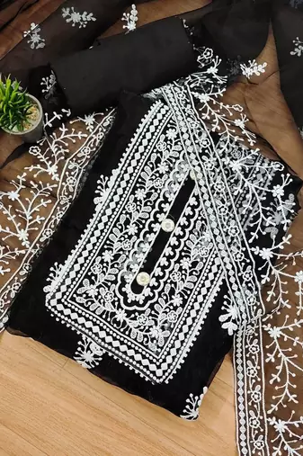 Embroidered Organza Unstitched Dress Material