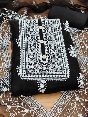 Embroidered Organza Unstitched Dress Material 2