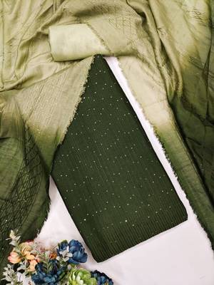 Green Soft Chanderi Sequence Embroidery Work Unstitched Dress Material 2