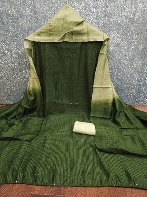 Green Soft Chanderi Sequence Embroidery Work Unstitched Dress Material 3