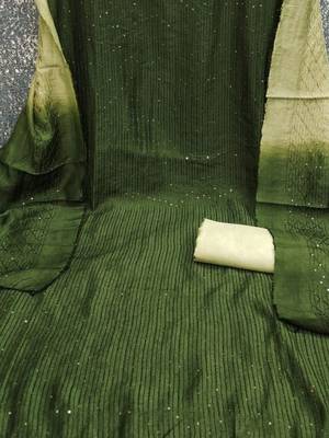 Green Soft Chanderi Sequence Embroidery Work Unstitched Dress Material 4