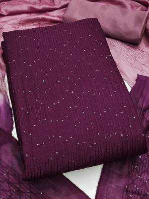 Purple Soft Chanderi Sequence Embroidery Work Unstitched Dress Material 1