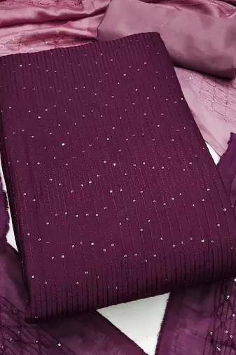 Purple Soft Chanderi Sequence Embroidery Work Unstitched Dress Material
