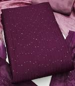 Purple Soft Chanderi Sequence Embroidery Work Unstitched Dress Material