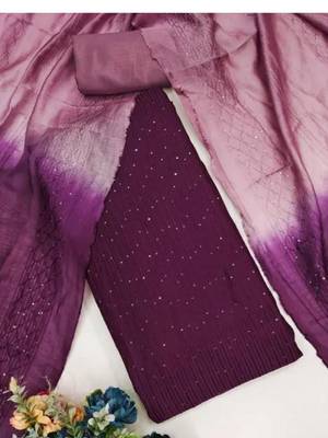 Purple Soft Chanderi Sequence Embroidery Work Unstitched Dress Material 2