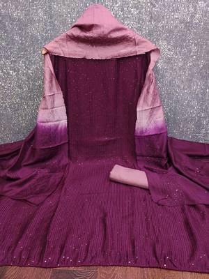 Purple Soft Chanderi Sequence Embroidery Work Unstitched Dress Material 3