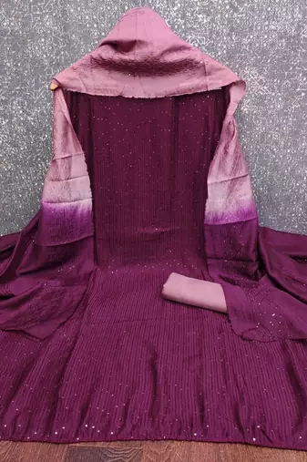 Purple Soft Chanderi Sequence Embroidery Work Unstitched Dress Material