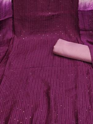 Purple Soft Chanderi Sequence Embroidery Work Unstitched Dress Material 4