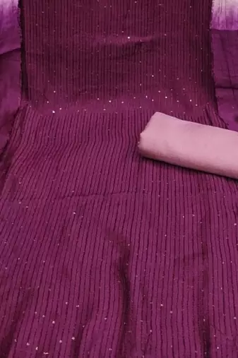 Purple Soft Chanderi Sequence Embroidery Work Unstitched Dress Material