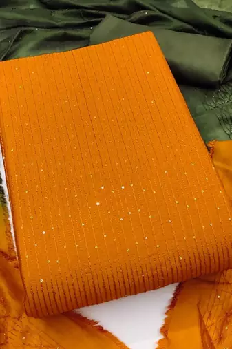 Orange Soft Chanderi Sequence Embroidery Work Unstitched Dress Material