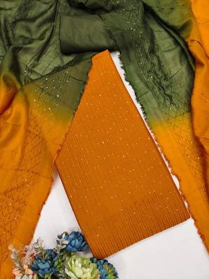 Orange Soft Chanderi Sequence Embroidery Work Unstitched Dress Material 2