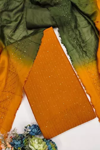 Orange Soft Chanderi Sequence Embroidery Work Unstitched Dress Material