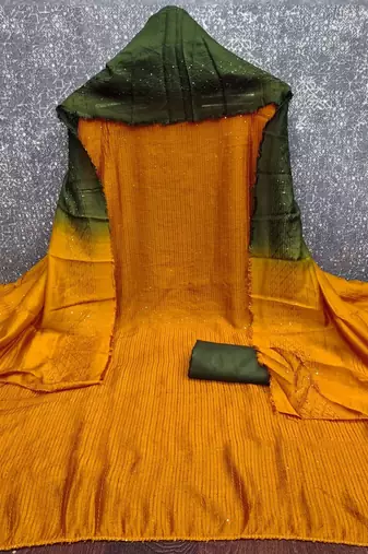 Orange Soft Chanderi Sequence Embroidery Work Unstitched Dress Material