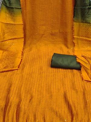 Orange Soft Chanderi Sequence Embroidery Work Unstitched Dress Material 4