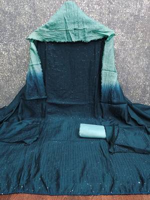 Blue Soft Chanderi Sequence Embroidery Work Unstitched Dress Material 3
