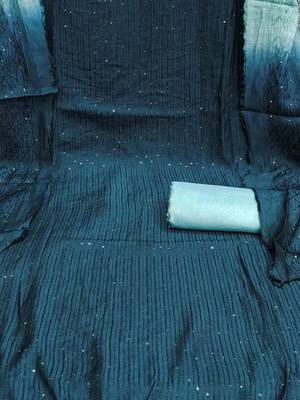 Blue Soft Chanderi Sequence Embroidery Work Unstitched Dress Material 4