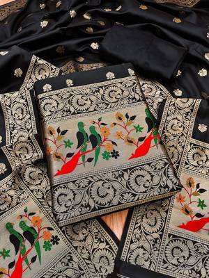 Ethnic Motifs Embroidered Zari Unstitched Dress Material 1