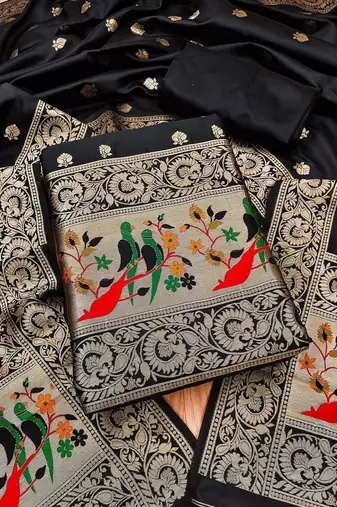 Ethnic Motifs Embroidered Zari Unstitched Dress Material