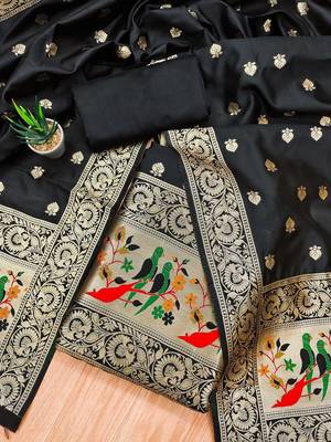 Ethnic Motifs Embroidered Zari Unstitched Dress Material 2